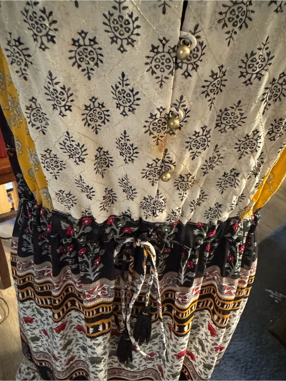 Anthropologie Boho Maxi Dress in Black, Cream & Mustard - Picture 6 of 8